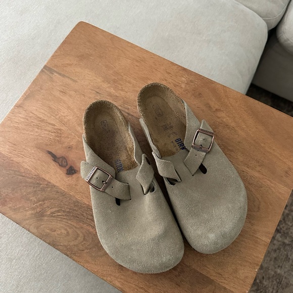 Birkenstock Boston Beige Suede Slippers - Picture 1 of 3